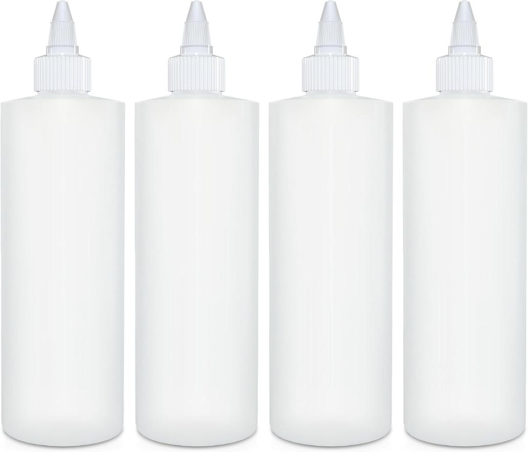 BRIGHTFROM Condiment Squeeze Bottles 16 OZ BPA FREE Plastic 4 PACK | Empty Squirt Bottle, with Twist Top Cap, Leak Proof, Great for Ketchup, Mustard, Syrup, Sauces, Dressing, Oil, Arts and Crafts