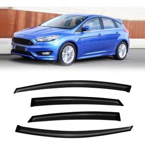 Rain Guards for 2012-2018 Ford Focus Sedan & Hatchback (Not fit rs), Out-Channel Window Visor Shields Vent Deflector Shade Wind Dark Smoke 2013 2014 2015 2016 2017 12 13 14 15 16, Outside-Mount, 4PCS