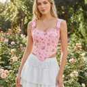 Scarlet Darkness Floral Corset Tops for Women Renaissance Corset Boned Lace Up Bustier Tops (Pink), US 14