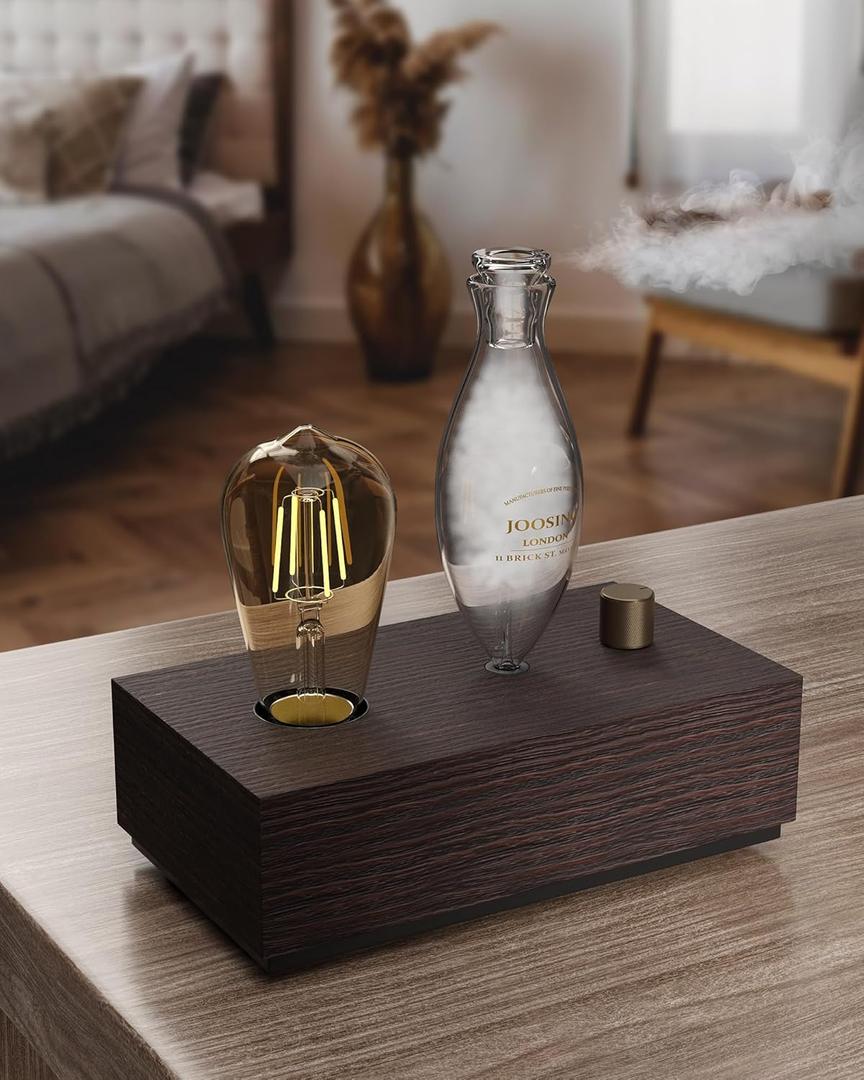 Waterless Essential Oil Diffusers with Rechargeable Battery & 9H Runtime, Aromatherapy Diffusers with Bulb, Scent Diffusers Premium Wood & Glass Nebulizer Cordless for Large Home, Hotels, Rooms