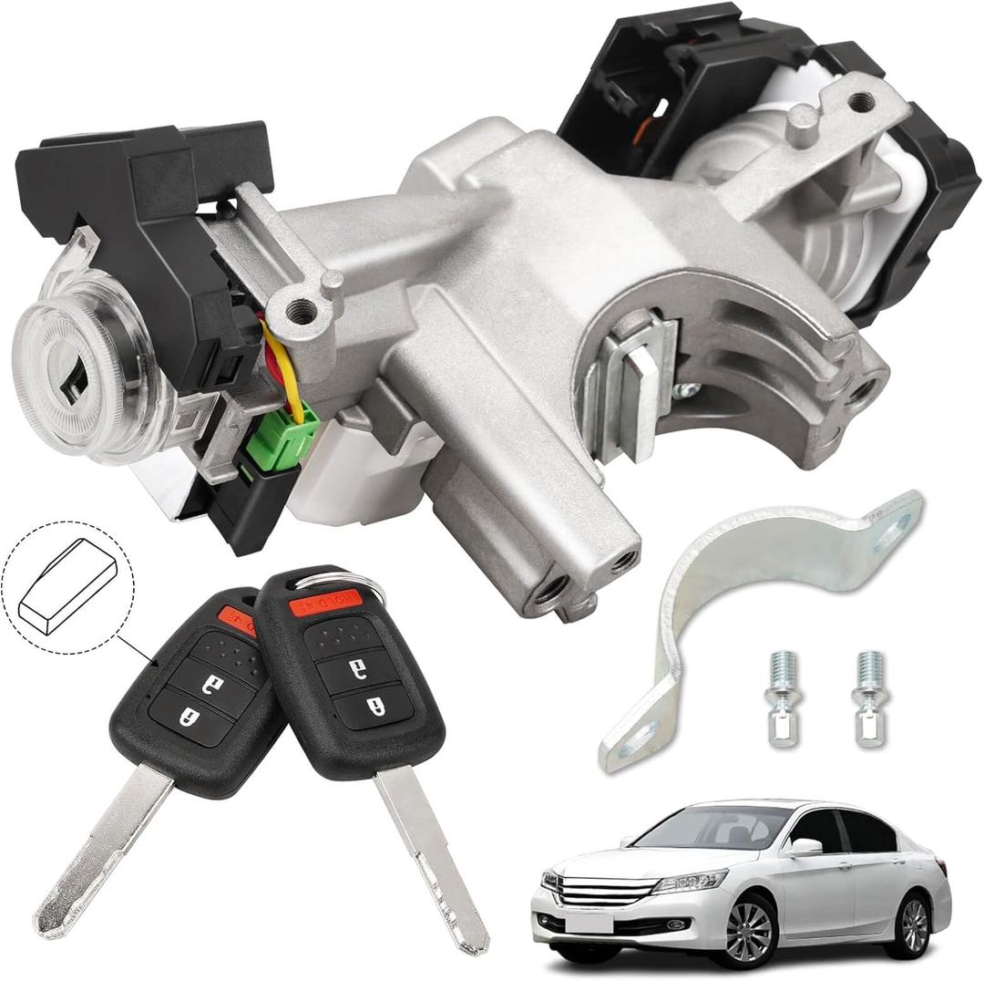 RAMATA Ignition Lock Cylinder Switch Compatible with 2013 2014 2015 2016 2017 Honda Accord 2.0L 2.4L 3.5L, Replace # 39730-T2A-A0, (with 2 Unprogrammed Chipped Remote Keys)