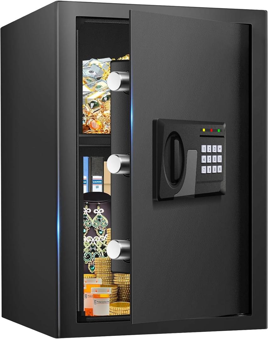 3.3 Cuft Large Fire Proof Safes for Home Use, Personal Fire Safe Document Box with Electronic Keypad and Spare Key, Removable Shelf, Digital Home Safe Fireproof Waterproof for Cash Documents Valuables