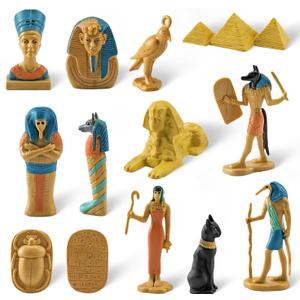 Liberty Imports 12 PCS Ancient Egypt Toys, Mini Egyptian Figurines Play Set - Pyramids of Giza, Mummy, King TUT, Sphinx, Anubis and Artifacts for Kids, School Projects