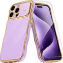 QVLANG for iPhone 15 Pro Case, Cute Wave Frame Curly Case, Plating Edge Soft Cover with Love Heart [1x Screen Protector] Soft TPU with[Full Camera Protection] Phone Cases for Women Girls, Lavender