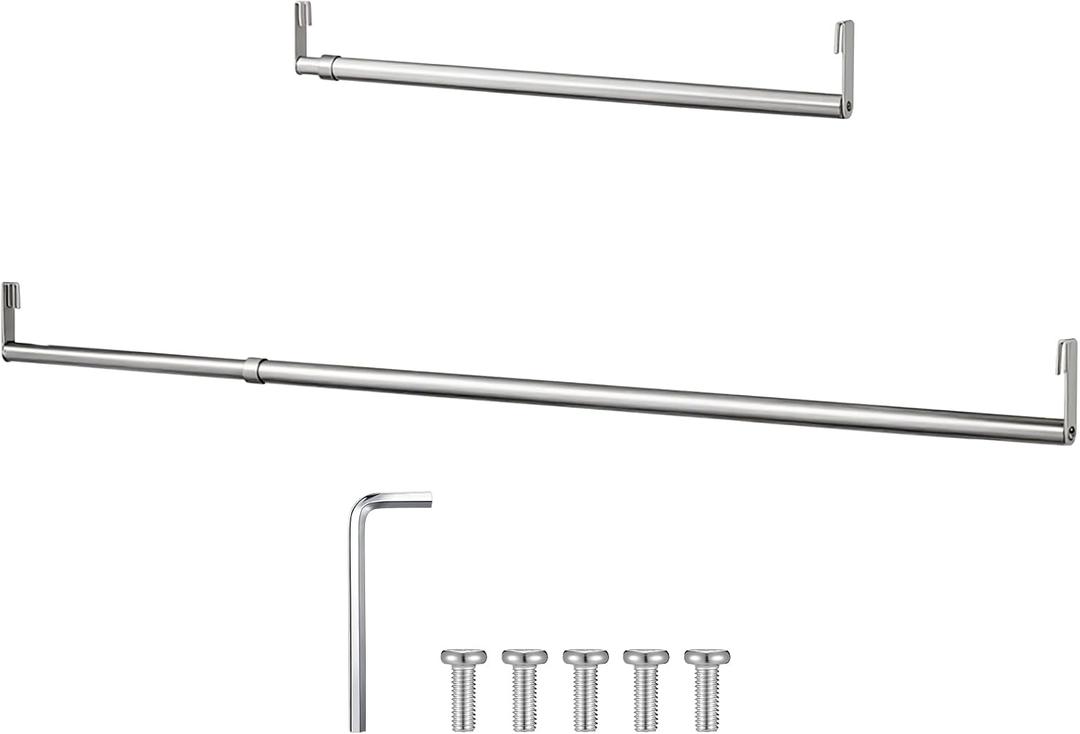 Threehoney Expandable Closet Rod for Wire Shelf Hanging Clothes Adjustable Heavy Duty Closet Hanging Rod Extender Heavy Duty Hanger Bar Metal Poles for Wardrobes Hanger, 1 Pack(36-60 Inch, Silver)