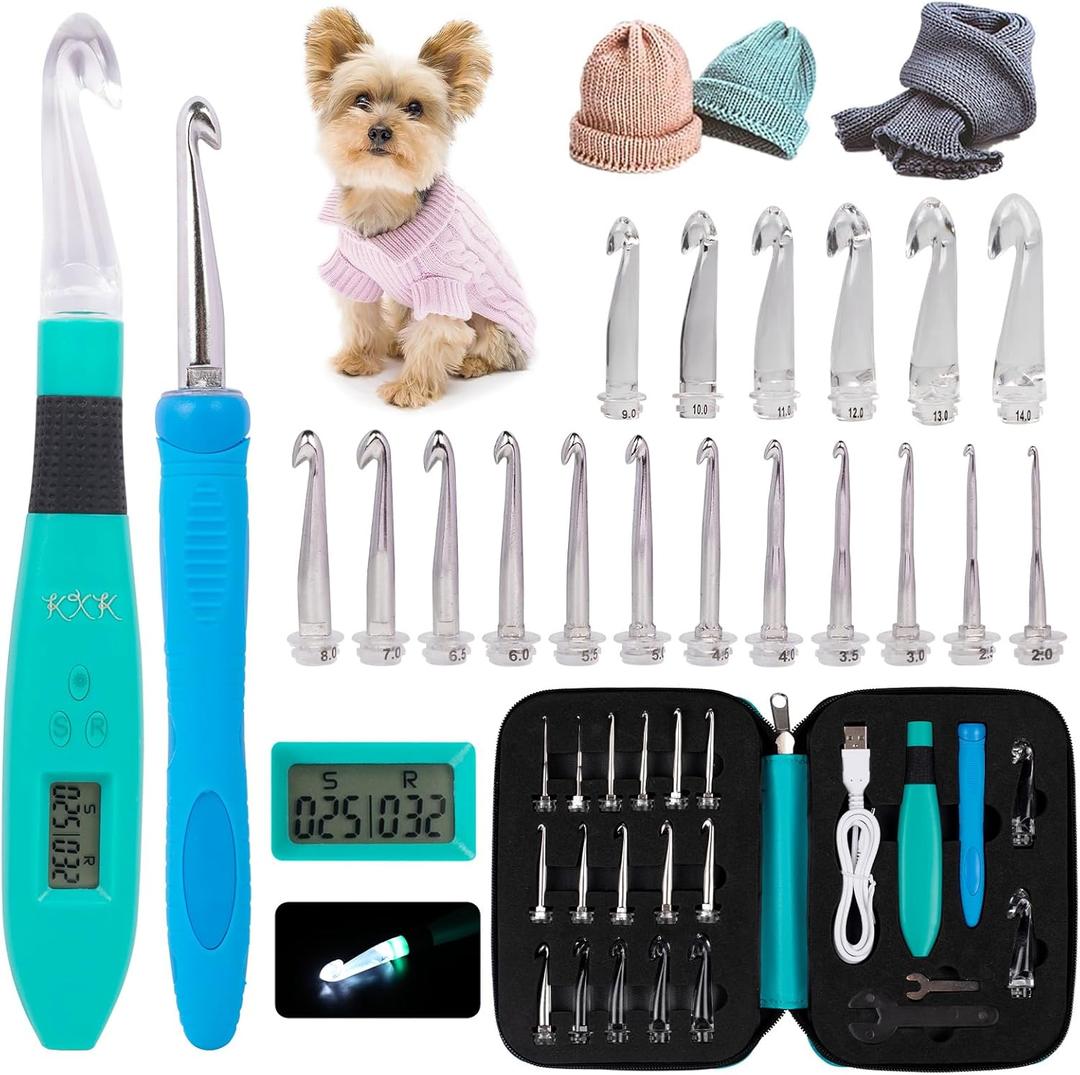 Crochet Hooks Set Digital  Original Ergonomic Counter to Track Rows and Stitches  Crochet Kit with 18 Different Size Interchangeable Crochet Needle with 2 Levels Led