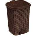 Superio Mini Trash Can with Foot Pedal Small Outdoor Garbage Can with Lid, 1.5 Gallon Plastic Waste Basket for Bathroom, Bedroom, Kitchen, Office, Patio (Wicker Brown 6 QT.)