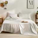 JELLYMONI 100% Cotton Bed Sheets Set – Thin Gray and White Vertical Stripes, Full Size, Soft Bedding with Deep Pocket Fitted Sheet, Flat Sheet & Pillowcases