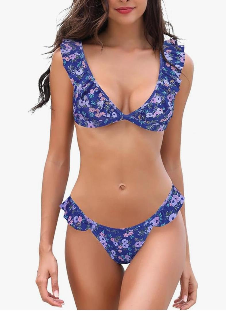 SHEKINI Women's Bathing Suits Ruffles Flounce Bikini Sets Low Rise Two Piece Swimsuit M