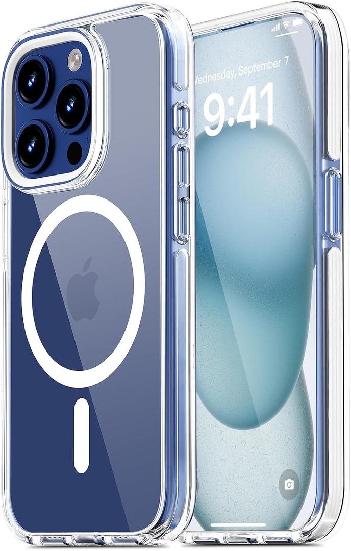 UREMKIM for iPhone 15 Pro Case: Clear Magnetic Phone Cases with Detachable DIY Soft Strip and Camera Frame Compatible with MagSafe Slim Anti Yellowing Shockproof Protective Phone Cover, White