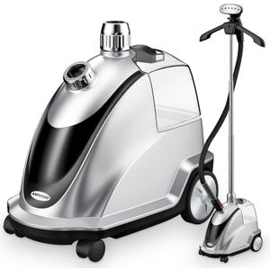 Anthter Steamer for Clothes, 1500W Powerful Standing Garment Steamer with Roll Wheels, 2.4L Water Tank for 90 Mins Continuous Steaming, 35s Fast Heat-up (Silver)