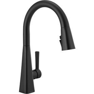 Delta Lenta Matte Black Kitchen Faucet with Pull Down Sprayer, Modern Single Hole Kitchen Sink Faucet, Single Handle, Matte Black 19802Z-BL-DST