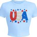 4th of July Shirts Crop Top Women Glitter USA Crop Top American Flag Shirt USA Stars Graphic Tshirt American Patriotic Tops, Large