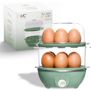 COOK WITH COLOR 350W Electric Double Layer Egg Cooker - Egg Boiler for Hard Boiled, Soft Boiled, and Omelettes, 6.1x6.1x8.7, Dark Sage