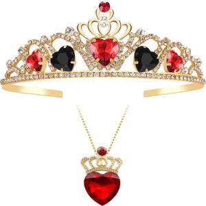 Descendant 4 Crown Red Crown with Black Hearts Descendant 4 Tiara Jewelry Set The Rise of Red Cosplay Queen of Hearts Costume for Teen Halloween