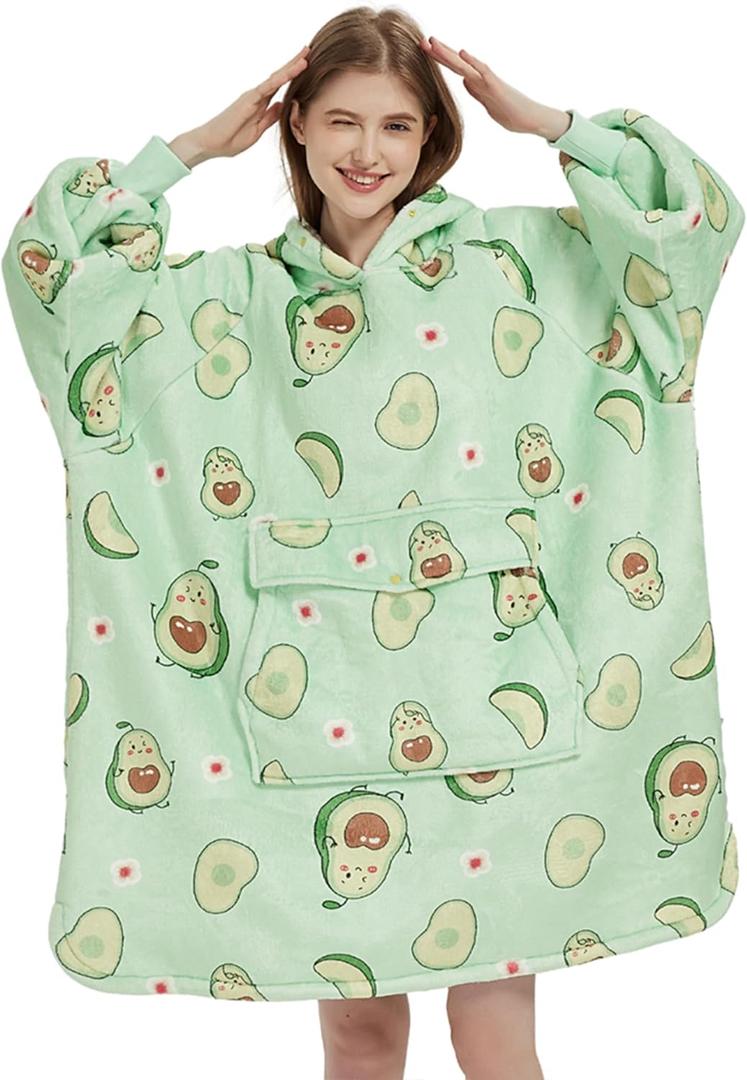 Krifey Wearable Blanket Hoodie, Oversized Sherpa Fleece Sweatshirt with Giant Pocket, Birthday Gifts for Women, Mom, Sister, Avocado