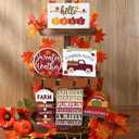 Jetec 12 Pcs Thanksgiving Tiered Tray Decor Pumpkin Maple Leaf Table Centerpieces Decorations Farmhouse Truck Wooden Sign Decor for Autumn Harvest Home Kitchen Supplies