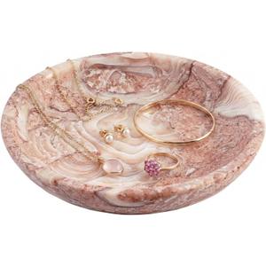Small Natural Marble Jewelry Tray Key Plate Holder Dish Trinket Decor Catch All Bowl for Ring Earring Stone Gift for Women Daugther,Shell Pink,5.5"