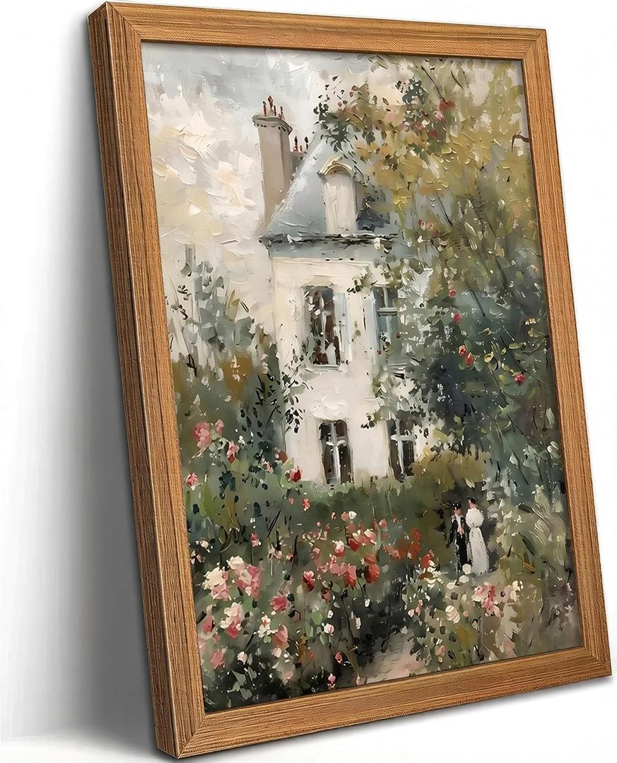 LBTZEVIR Vintage Rose Garden Oil Painting Farmhouse Pictures Framed Wall Art Rustic Wall Decor for Living Room Bedroom Office Home & Office Decoration 8x10 inch