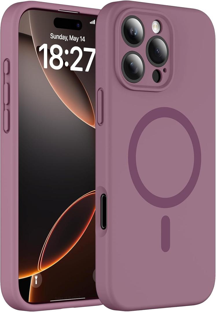 Magnetic for iPhone 16 Pro Case, Compatible with MagSafe, Full Camera Protection, Military-Grade Protection 3.0mm Thicken Silicone Phone Cover for 16 Pro 6.3", Lilac Purple