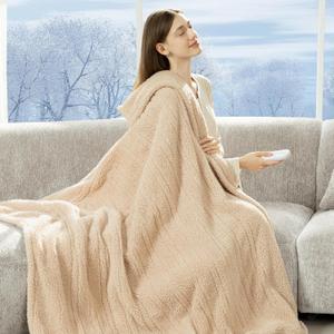 Heated Throw Blanket 50"X60"- Soft Double Sided Sherpa Electric Throw Blanket with 5 Heatings Levels & 4 hrs Auto Shut Off, Overheat Protection & ETL Certified for Women(Beige)