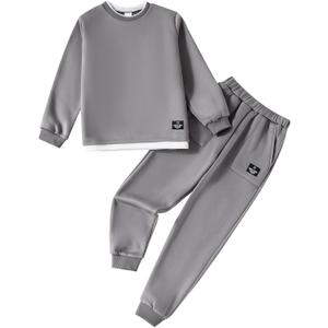 Boy Clothes Kids Boys Fall Winter Outfits Long Sleeve Fleece Hooded Tracksuit Sweatshirt Tops Jogging Sweatpants (9-10 Years)