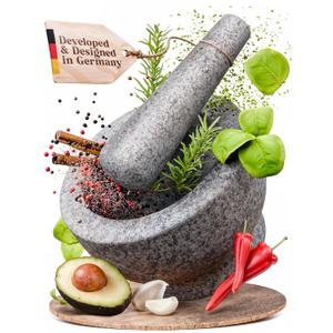 ChefSofi Mortar and Pestle Set - 6 Inch - 2 Cup Capacity - Unpolished Heavy Granite for Enhanced Performance and Organic Appearance - Included: Anti-Scratch Protector
