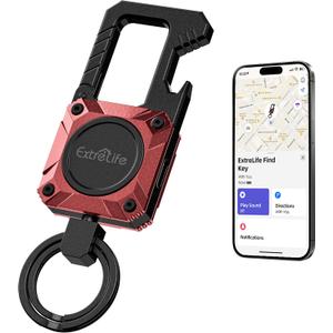 Keychain, Works with Apple Find My, Heavy Duty Key Chain Bottle Opener, Carabiner Car Key Chains with GPS Tracker, Key Finder, Bluetooth Tracker for Luggage, Kids, Bags and More, Rechargeable, Red