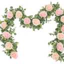 Dolicer 2Pcs 13Ft Artificial Eucalyptus Garlands with Flowers - 8 Roses, Faux Floral Greenery Garlands Fake Flowers Vines for Wedding Table Centerpieces Arch Party Ceremony Backdrop Decor (Pink)