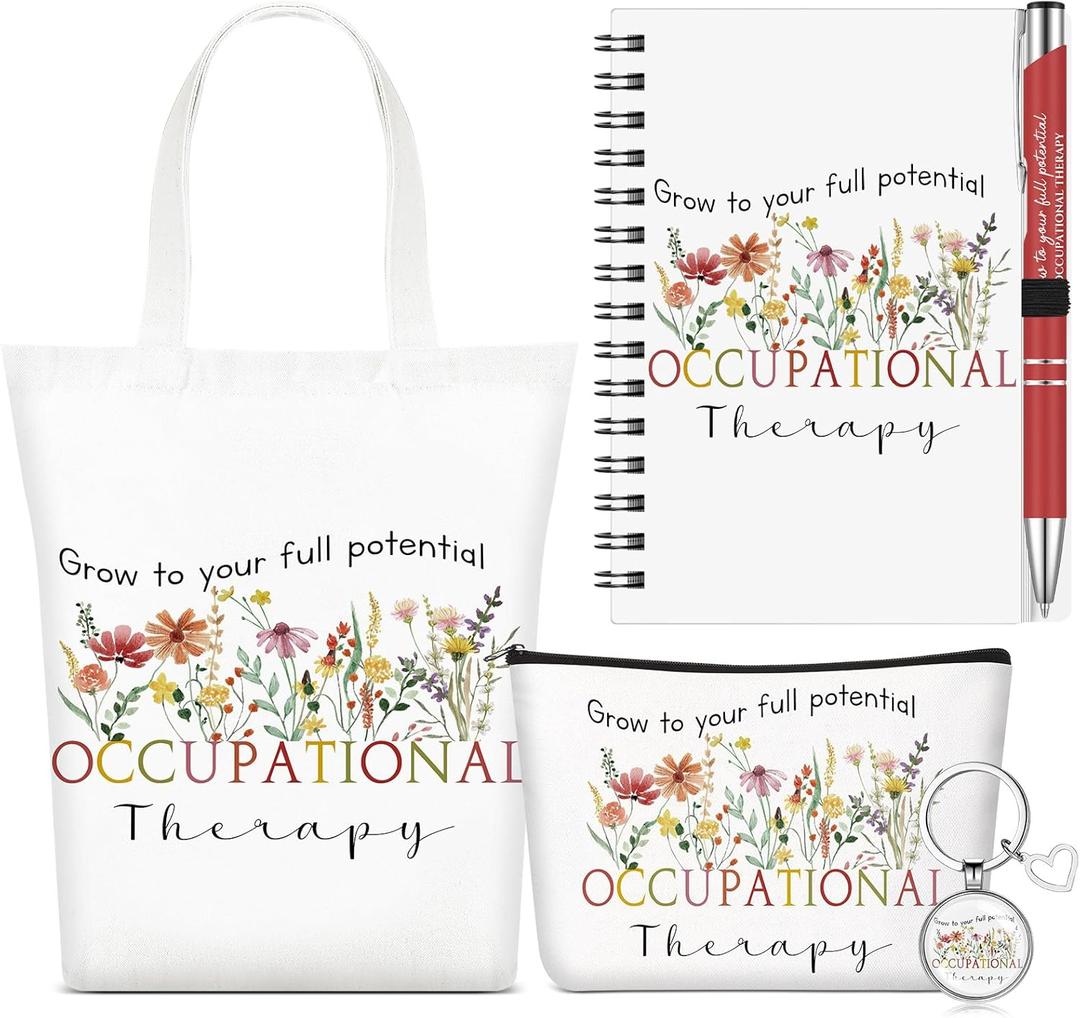 5 Pcs Occupational Therapy Gifts, Cosmetic Bag, Canvas Bag, Coil Notebook, Ballpoint Pen and Keychain for Women Office School Graduation Advocate Coworker Christmas Anniversaries Gift