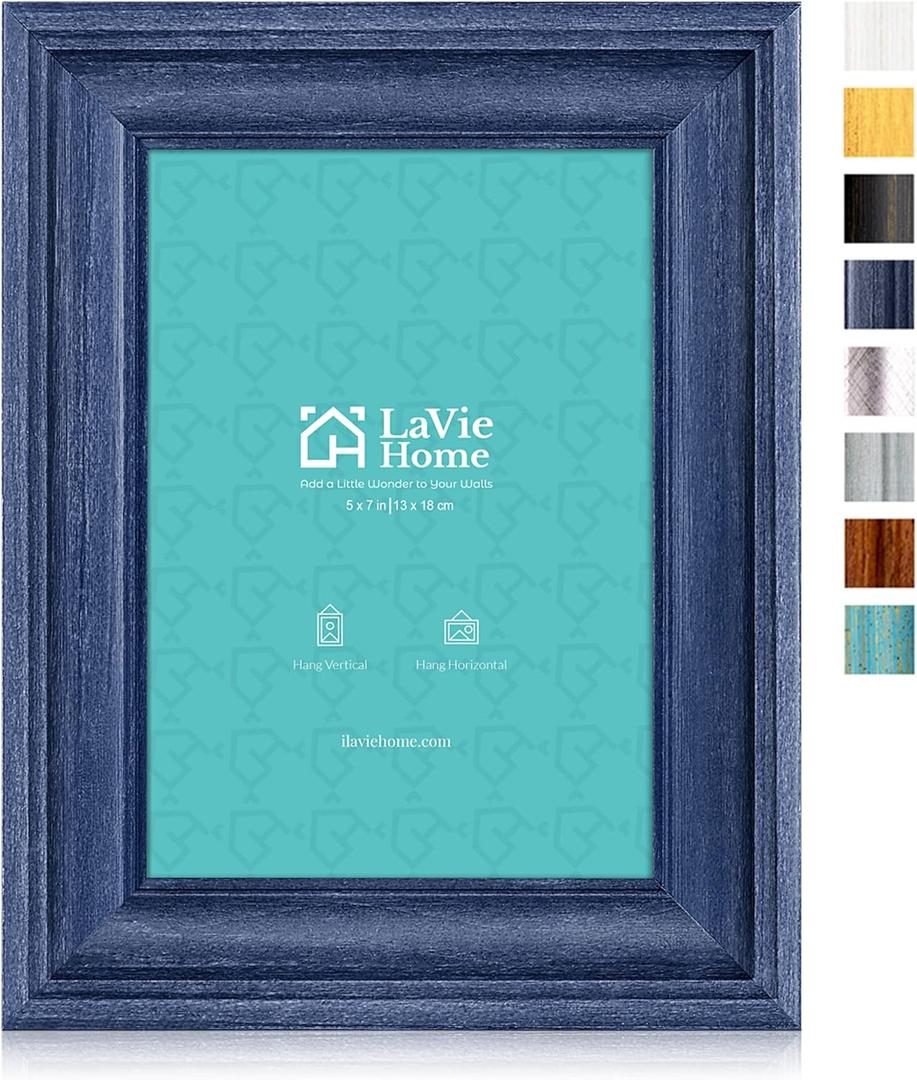 LaVie Home 5x7 Picture Frames (1 Pack, Blue) Rustic Photo Frame Set with High Definition Glass for Wall Mount & Table Top Display
