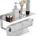 Danpoo Wall Mount Paper Towel Holder with Shelf for Bathroom/Kitchen, Adhesive Hand Towel Holder, Matte Silver