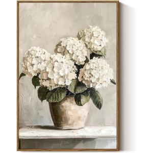 InSimSea Framed Canvas Wall Art Vintage Decor, Hydrangea Floral Pictures Bathroom Wall Decor Aesthetic, Living Room Bedroom Flower Home Retro Decorations, 16x24inch