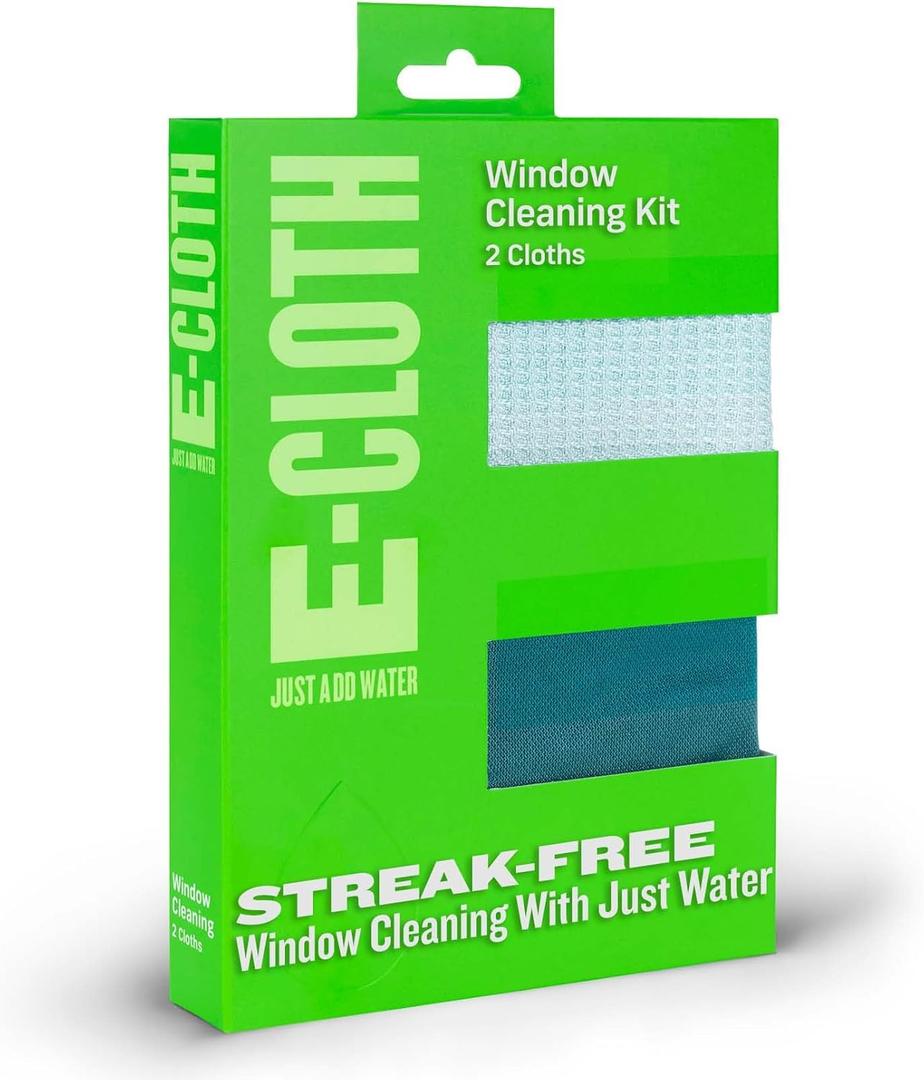 E-Cloth Microfiber Cleaning Cloth Glass Kit - Microfiber Towel Window Cleaning Kit - Microfiber Towels for Cars, Windows, Mirrors, & More - Winter Green (1-Pack)