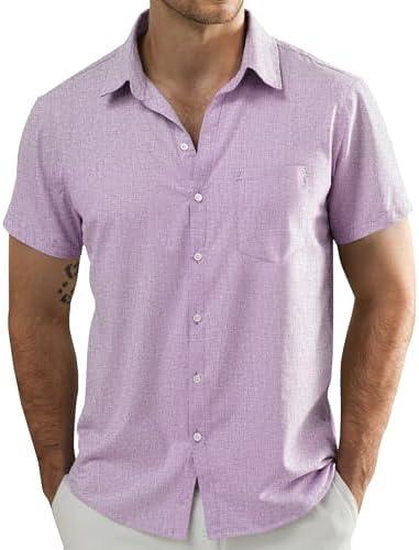 JOGAL Mens Short Sleeve Button Down Shirts Regular Fit Casual Summer Beach Shirt with Pocket M