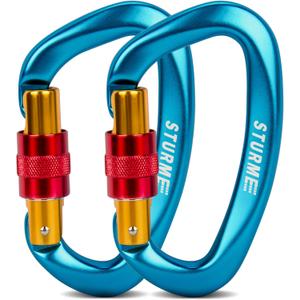 STURME UIAA Certified Climbing Carabiner Clips, 2 Pack 25KN(5623lbs) Screwgate Locking Carabiner Heavy Duty Caribeener Clips, Large Carabiner D Ring for Rock Climbing & Mountaineering
