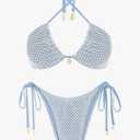 ZAFUL Women's Triangle Bikini Multiway Fishnet Tie Side Bandeau Halter String Bikini Set Two Piece Swimsuit Bathing Suits Size L