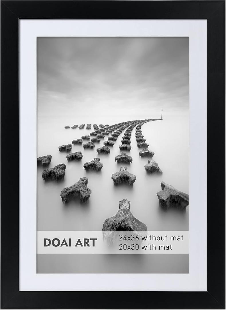 DOAI ART 24x36 Poster Frame Black without Mat or 20x30 Picture Frame with Mat - Polished Plexiglass for Wall Vertically or Horizontally Display - Wall Mounting Hardware Included (24x36-1 Pack)