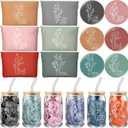 Fumete 6 Sets Teacher Appreciation Gifts for Women Bulk Floral Makeup Bag Inspirational Glass Cup with Bamboo Lid Mini Compact Mirror Thank You Gifts for Teacher Educators Mentors Team