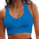GRAPENT Bikini Tops for Women Twist Front Ruched Bathing Suit Adjustable Crisscross Back Cropped Tankini Swim Top Only (Large, Mykonos Blue)