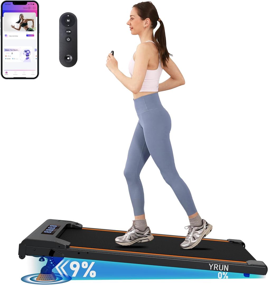 Walking Pad Treadmill with 4 Level Incline, 2.5HP Quiet Brushless Under Desk Small Treadmill for Home and Office Black