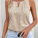 SweatyRocks Women's Polka Dots Sleeveless Blouses Cut Out Crew Neck Dressy Flowy Tops (Gold, L)