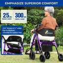 Foldable Rollator Walker for Seniors with Seat, Lightweight 2 in 1 Rolling Walkers Wheelchair Combo for Adult, Transport Chair with Brakes, Adjustable Seat and Handle, 300 Lb. Weight Capacity, Purple