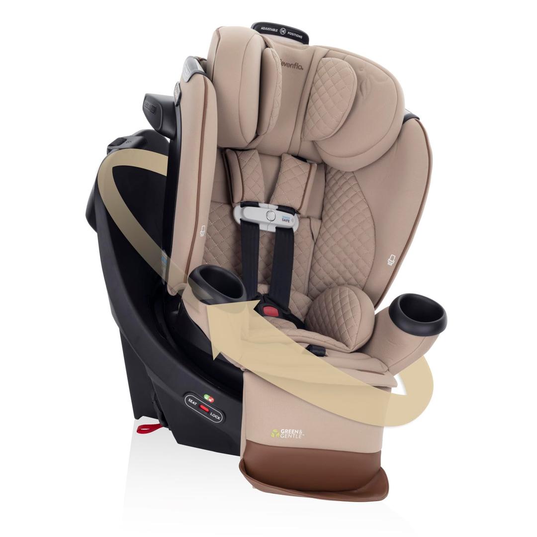 Evenflo Revolve360 Extend All-in-One Rotating Car Seat with Green & Gentle Fabric (Travertine)