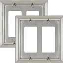 Metal Wall Plate for Electrical Outlets, Decorative Brushed Nickel Switch Plates Outlet Cover, Light Switch Cover Plate, 2-Gang Wall Plates (Double Decorator, 2 Pack)