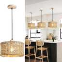 Hand-Woven Rattan Pendant Light, 11.8" Bohemian 1-Light Natural Wicker Hanging Lighting Fixture Ceiling Farmhouse Basket Hanging Lamp Chandelier for Kitchen Island, Living Dining Room