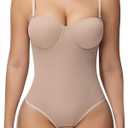 SHAPERIN Women's Tummy Control Shapewear Bodysuits Strapless Low Back Body Shaper with Built-in Bra & Removable Straps Size L