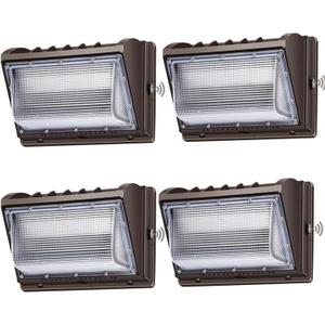 ledmo 150W Wall Pack Lights Outdoor LED Security Light with Photocell 5000K 4 Pack Dusk to Dawn IP65 Commercial Exterior Lighting Fixture 21000lm 100-277V Equivalent,Wall Mount for Backyard,Parking