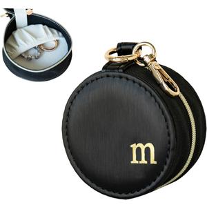 COLLECTIVE HOME - Monogrammed Letter Jewelry Case, Portable Travel Ring Holder Box with Keychain, Personalized Initial Organizer for Earrings Necklaces, Gift for Her (Black-m)