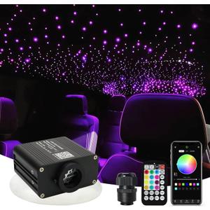 AMKI Updated 16W Starlight Headliner Kits 650pcs 0.03in 9.8ft Twinkle + Music Mode Mixed APP Remote Sound Control Car Home RGBW Fiber Optic Light Star Ceiling Light Kit